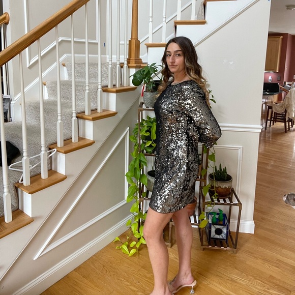 T. Tahari Silver Sequin Night-Out Dress - Picture 3 of 14